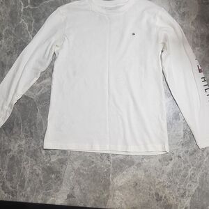 Tommy Hilfiger White Long Sleeve Tee with Sleeve Logo